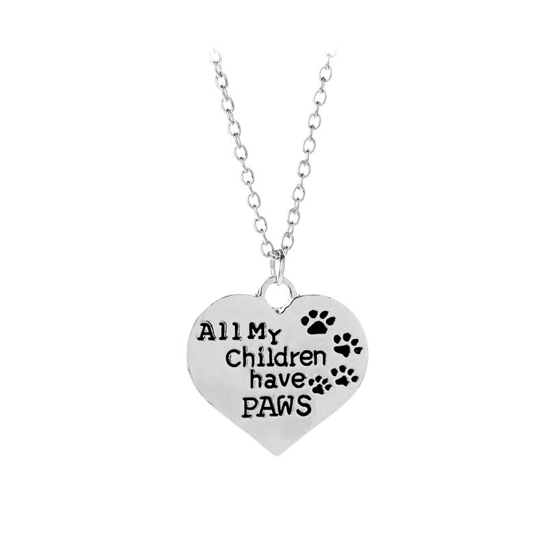 The New Oil Drop Cat Paw Print Letter Necklace All My Chilldren Have Paws Love Dog Paw Necklace Wholesale Nihaojewelry