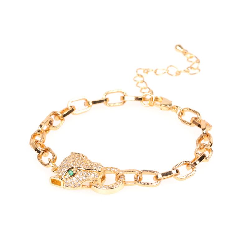 New Copper Gold-plated Micro-set Diamond Leopard Head Thick Chain Bracelet Fashion Personality Jewelry Wholesale Nihaojewelry