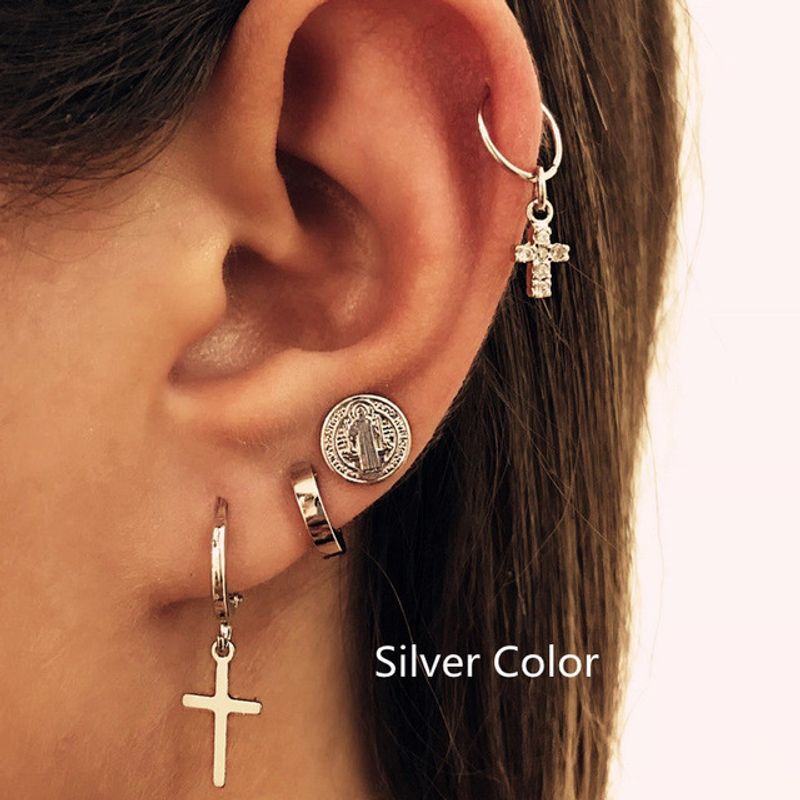 Fashion Cross Ear Stud Set 4 Piece Set Creative Retro Simple Alloy Earrings Wholesale Nihaojewelry