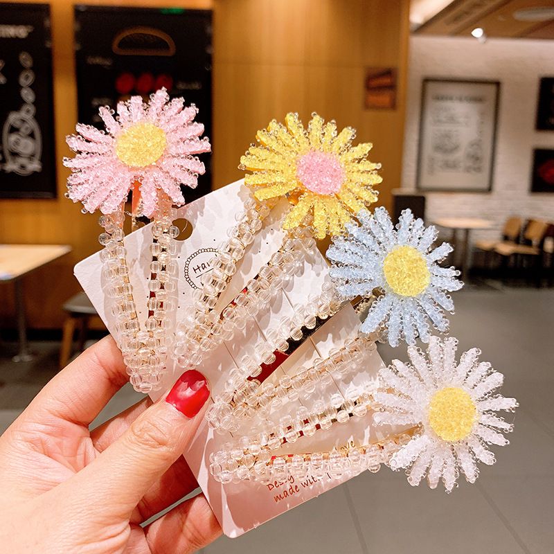 Korean Fashion Spring And Summer Small Daisy Hairpin Crystal Bb Clip Flower Rhinestone Edge Clip Mori Headdress