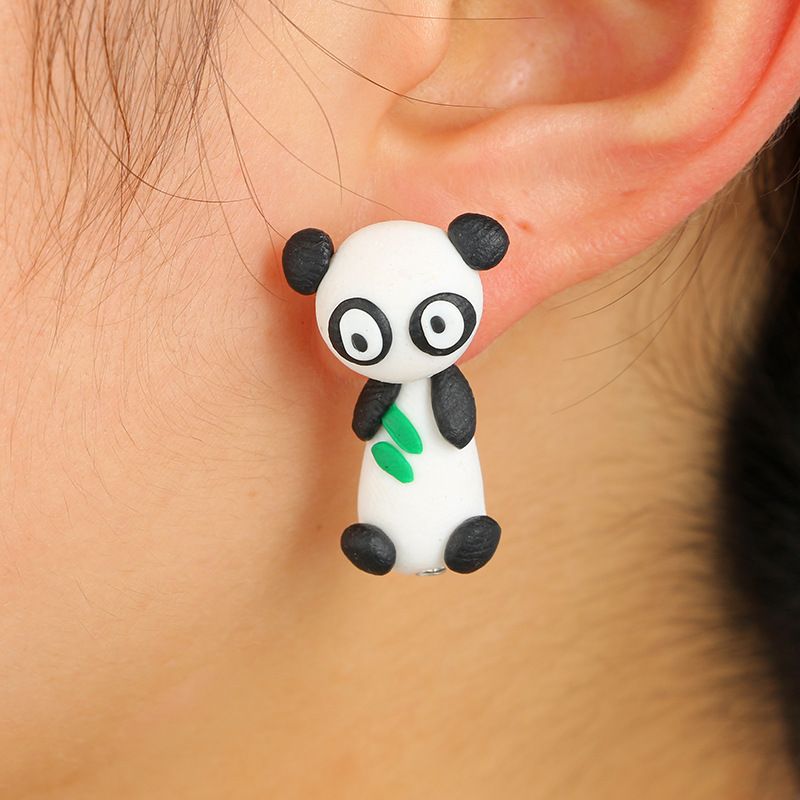 Lindo Animal De Dibujos Animados Tridimensional Pendientes De Cerámica Suave Pendientes De Panda Lindo Osos Comiendo Hojas De Bambú Pendientes Divididos Al Por Mayor Nihaojewelry