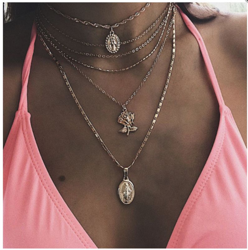 Summer New Product Personality Exaggerated Accessories Fashion Wild Geometric Alloy Rose Jesus Necklace Wholesale Nihaojewelry