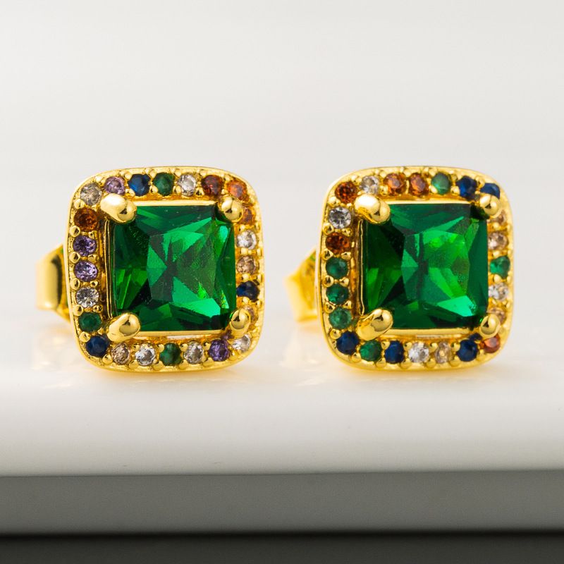 Retro Personality Luxury Emerald Earrings Ladies Brass 18k Gold Plated Micro-set Zircon Earrings Wholesale Nihaojewelry