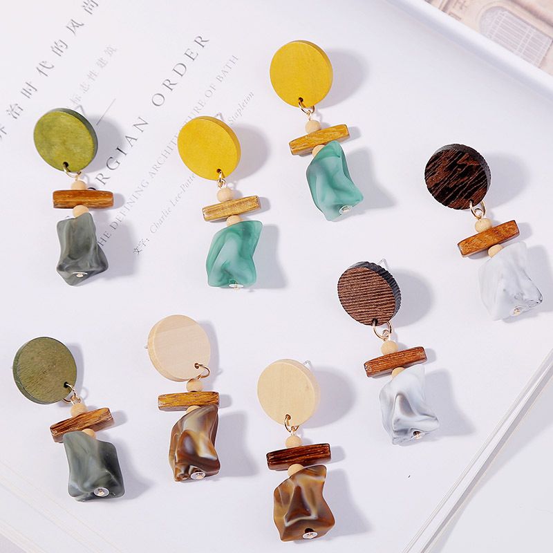 Coréen Mince Visage Géométrique Bois Acrylique Boucles D&#39;oreilles Résine Boucles D&#39;oreilles Bijoux En Gros Nihaojewelry