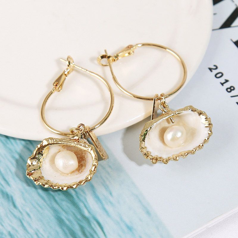 Exaggerated Irregular Natural Pearl Shell Earringsalloy Personality Geometric Earrings Jewelry Wholesale Nihaojewelry