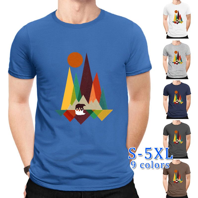 Moda Hombres Camiseta Geométrica Montaña Algodón Cómoda Manga Corta Camiseta Hombres Marea Venta Al Por Mayor Nihaojewelry