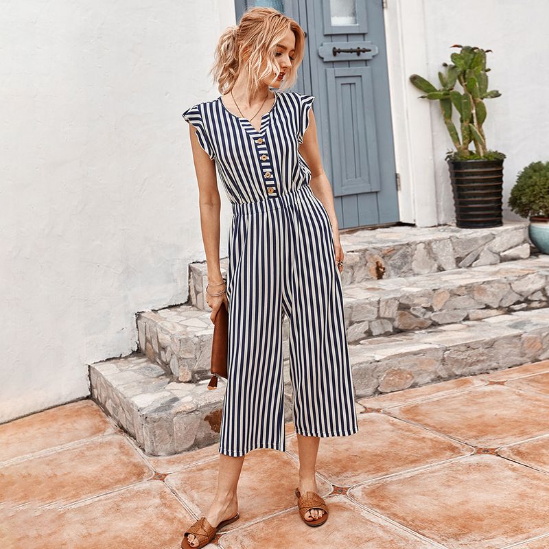 Fashion Women's Summer Striped Jumpsuit Casual Pants Stand-alone Models Wholesale Nihaojewelry