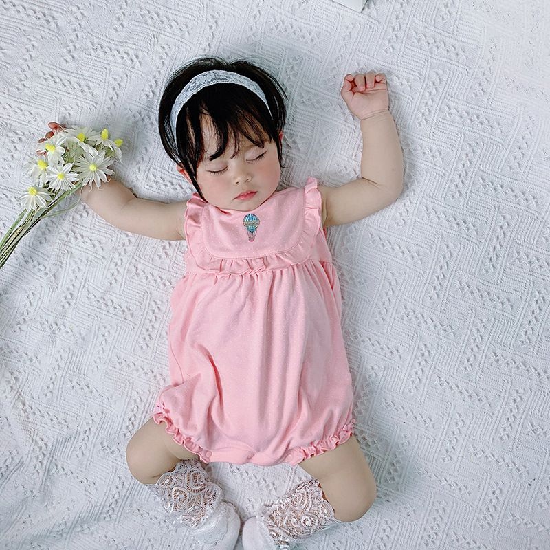 Qile Rabbit Sommer Neuen Stil 0-2 Jahre Alte Baby Baby Koreanischen Stil Süße Und Süße Rosa Weiße Punkt Weste Stram Pler