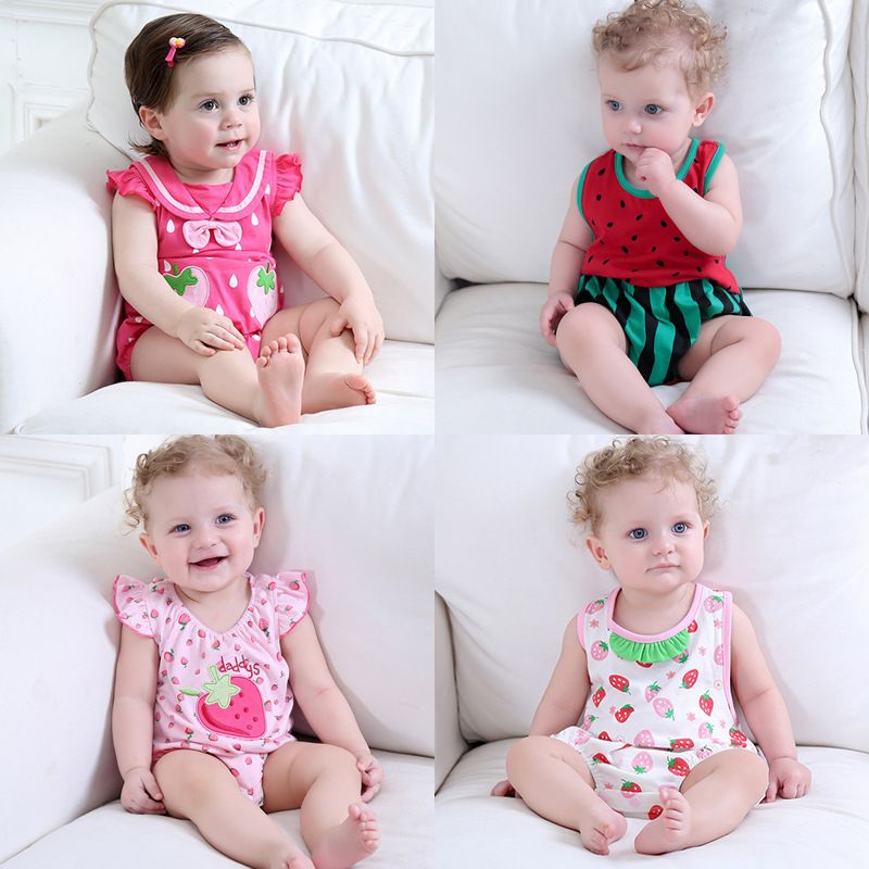 Summer New Comfortable Navy Collar Strawberry Triangle Romper Romper 0-3 Years Old Children's Wear