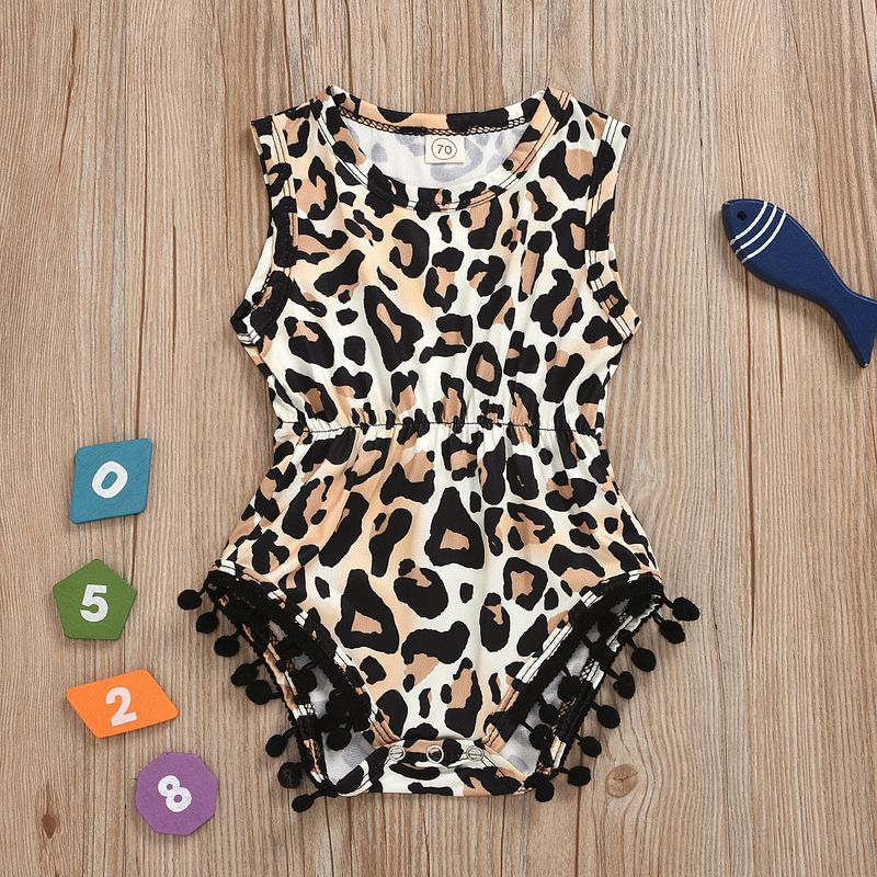 2020 Außenhandel Hot Sale Europäische Und Amerikanische Mädchen Leoparden Muster Pullover Slips Straffung Kleidung Kinder Kleidung Ärmellose Einteilige Kleidung