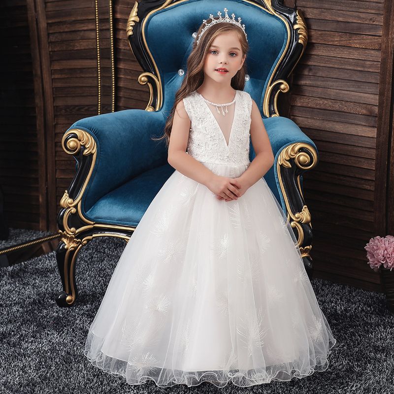 الأميرة اللباس الأطفال طويل فستان الزفاف زهرة فتاة اللباس الشاش Pettiskirt بالجملة Nihaojewelry