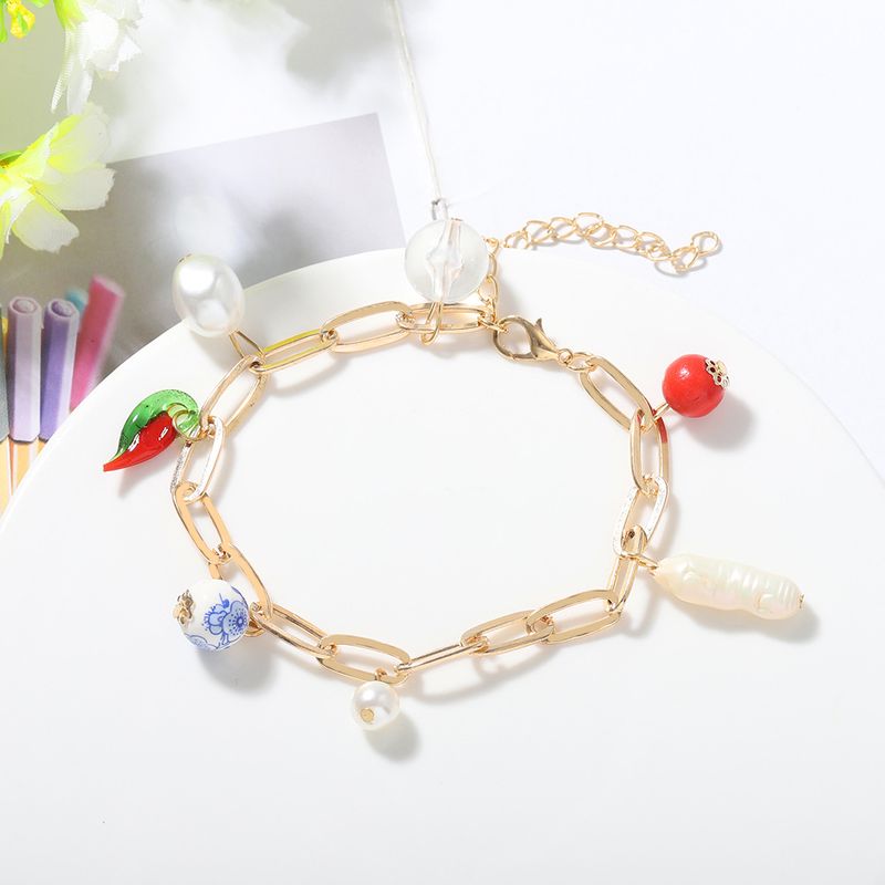 Korean Pepper Cherry Pearl Cloisonne Beads Bracelet Street Shot Creative Fashion Cute Bracelet Wholesale Nihaojewelry