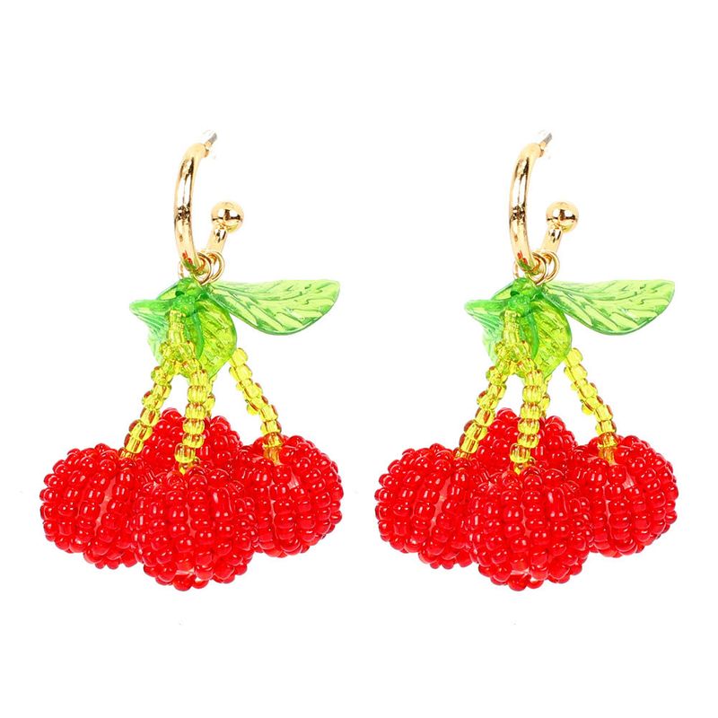 Stylish Hand-woven Crystal Beaded Cherry Earrings Fruit Earrings Cute Wholesale Nihaojewelry