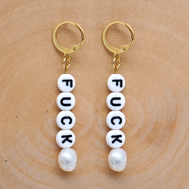 Summer Simple Letters Fuck Natural Freshwater Baroque Pearl Ethnic Style Earrings Wholesale Nihaojewelry