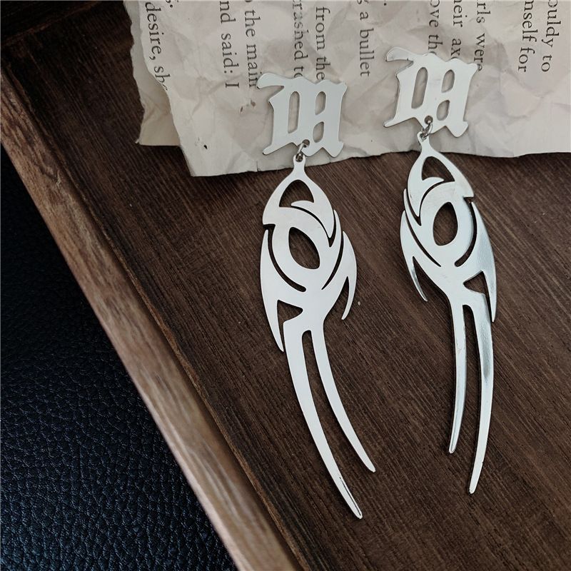 Cool Wave Sanskrit Alphabet Earrings Flame M Word Titanium Steel Earrings Hollow Earrings Wholesale Nihaojewelry