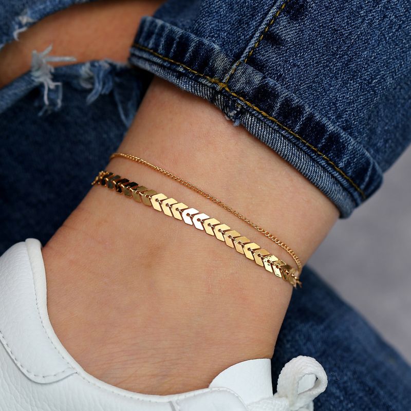 Hot Sale Aircraft Chain Anklet Suit Creative Retro Simple Alloy Gold Two-layer Anklet Wholesale Nihaojewelry