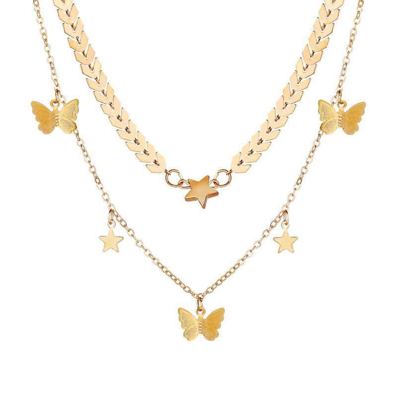 Hot Sale Golden Butterfly Pendant Necklace Creative Retro Alloy Metal Clavicle Chain Wholesale Nihaojewelry