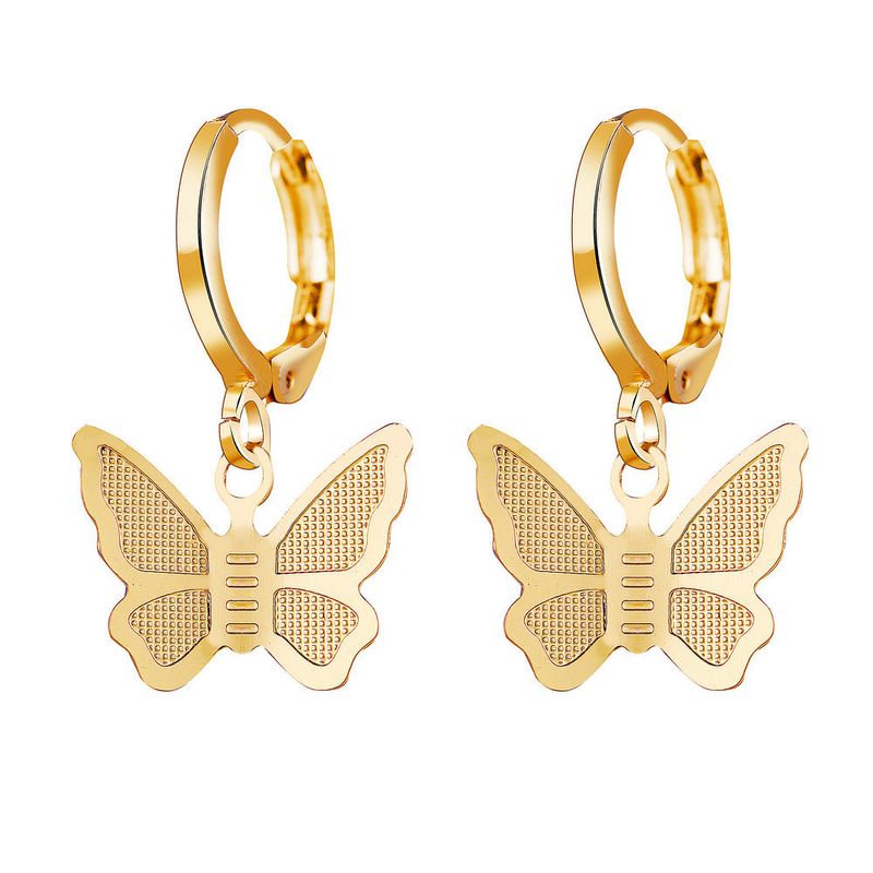 51176 Europäische Und Amerikanische Grenz Überschreitende Hot Sale-legierung Goldene Schmetterlings Anhänger Ohrringe Kreative Retro Einfache Ohrringe