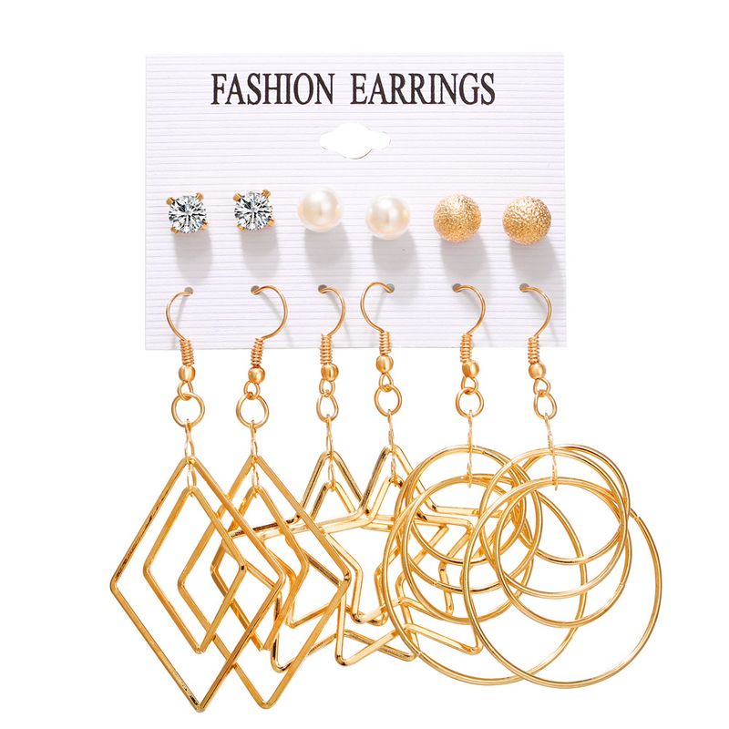 Hot Sale Earring Set 6 Pairs Of Creative Simple Pearl Five-pointed Star Circle Multi-element Earrings Wholesale Nihaojewelry