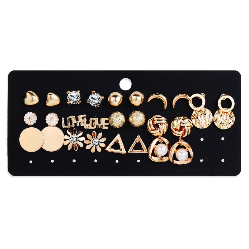 New Jewelry Creative Retro Simple Geometric Moon Flower Rhinestone Earrings Set Wholesale Nihaojewelry