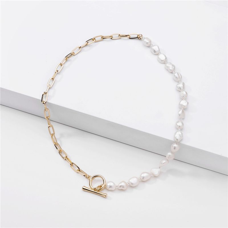 Fashion Jewelry Half Chain Half Pearl Bead Short Necklace Wholesale Nihaojewelry
