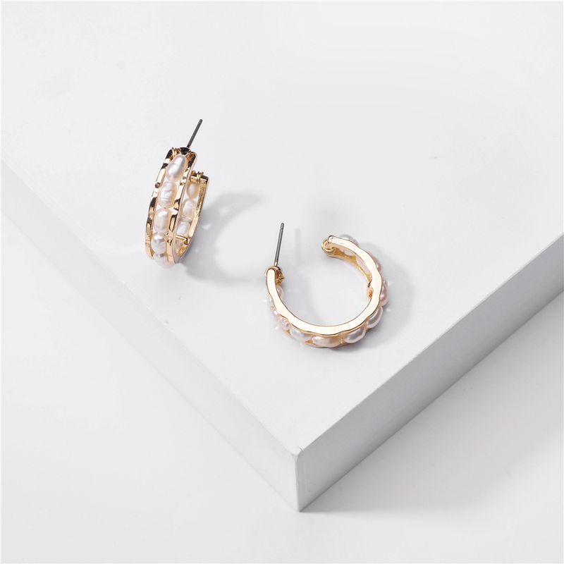 Mode Grand-nom Bijoux Métal Naturel Eau Douce Perle Enroulement Boucle D&#39;oreille En Gros Nihaojewelry