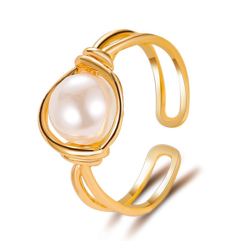 Korean Pearl Copper Rings Sweet Simple Pearl Ring Knotted Mouth Ring Ladies Index Finger Ring Wholesale Nihaojewelry