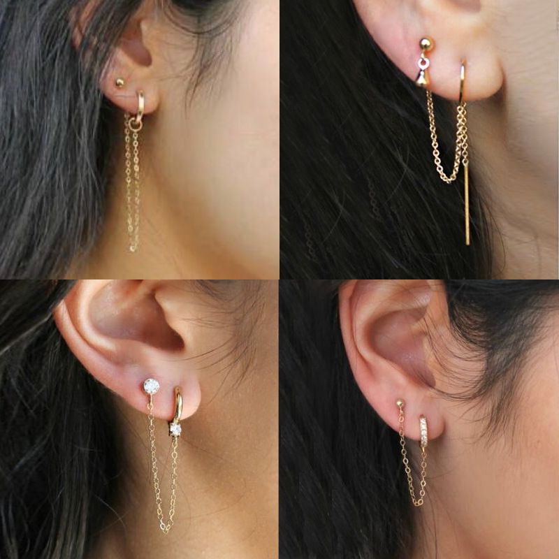 Hot Earrings Personality Simple Earrings Ear Clip Integrated Earrings Cold Wind Single Tassel Earrings Wholesale Nihaojewelry