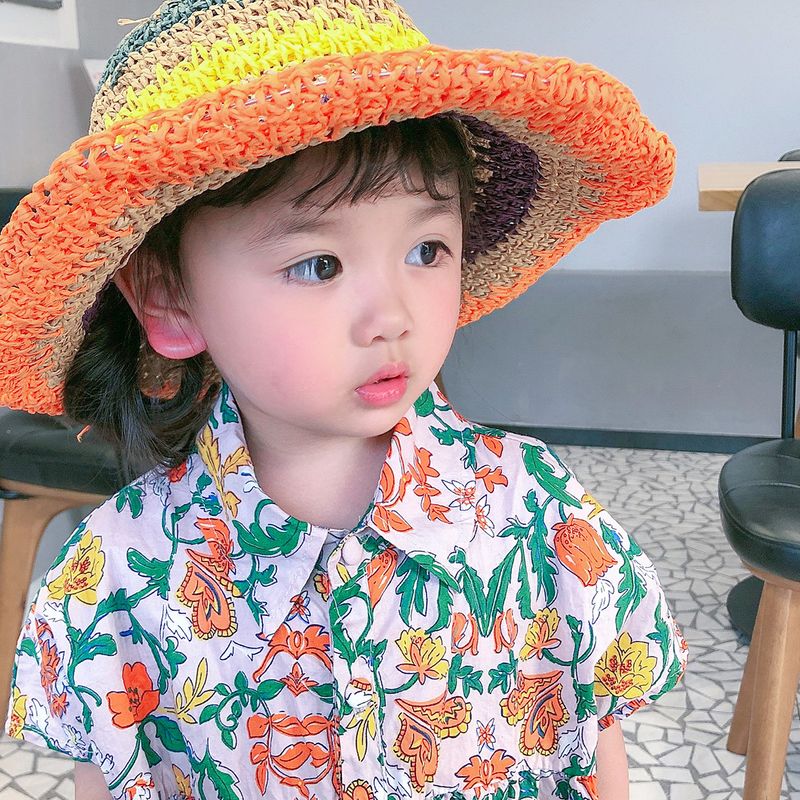 القش قبعة الصيف شاطئ صغير الطازجة اليابانية واقية من الشمس الطفل قبعة صياد الكورية الأزياء الوالدين والطفل قوس قزح قبعة الجملة Nihaojewelry