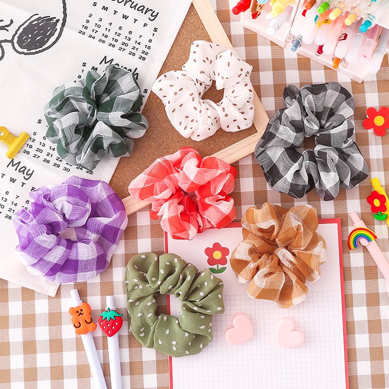 Korean College Style Sub Hair Scrunchies Simple Wild Chiffon Hair Ring Head Rope Check Rubber Band Ring Wholesale Nihaojewelry