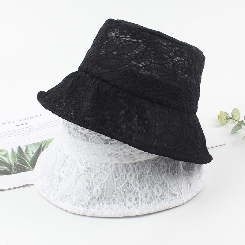 Lace Flower Fisherman Hat Ladies Summer Thin Section Breathable Sun Hat Black Retro Temperament Casual Basin Hat  Wholesale Nihaojewelry