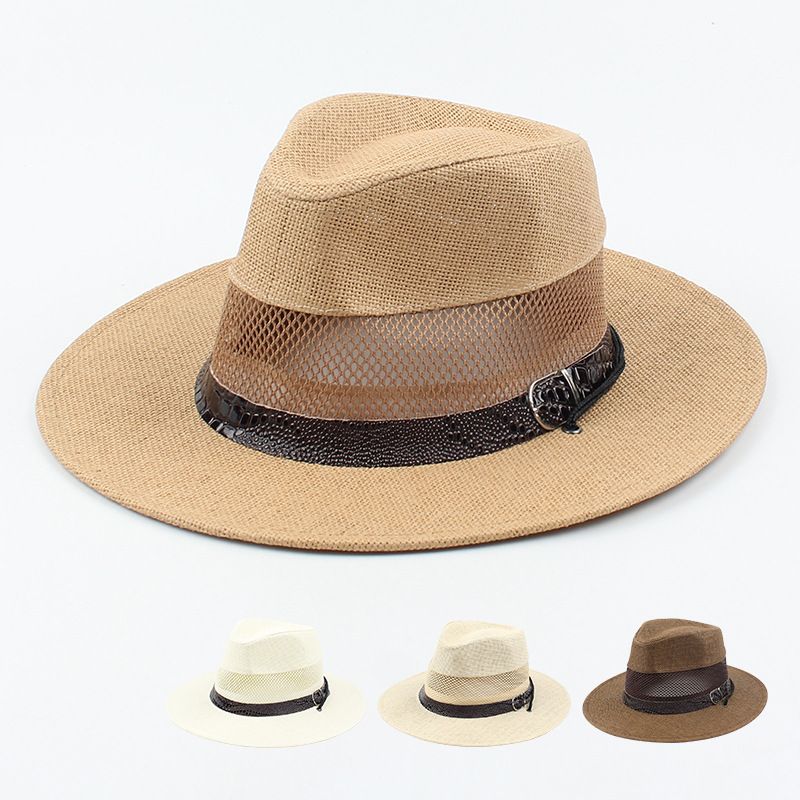 Hat Men's Summer Leisure Sun Hat Middle-aged And Elderly Mesh Breathable Sunscreen Jazz Hat Outdoor Leisure Straw Hat  Wholesale Nihaojewelry
