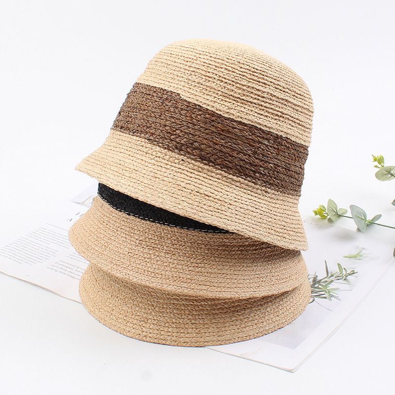 New Hat Summer Travel Wild Bucket Hat Street Color Matching Casual Shade Straw Hat Wholesale Nihaojewelry