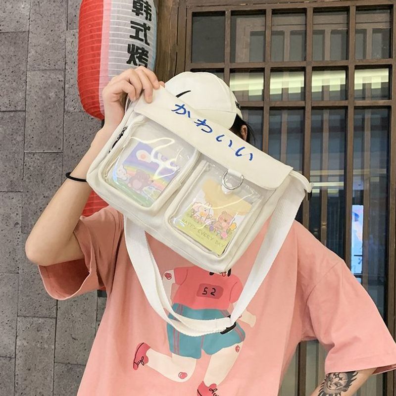 Japanische Ins College-stil Niedliche Cartoon Transparente Leinen Tasche Koreanische Chic-studenten All-match-klassen Tasche Umhang Tasche