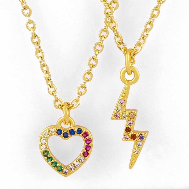 Love Heart Peach Heart Necklace Han Wei Inlaid Color Zircon Lightning Necklace New Accessories