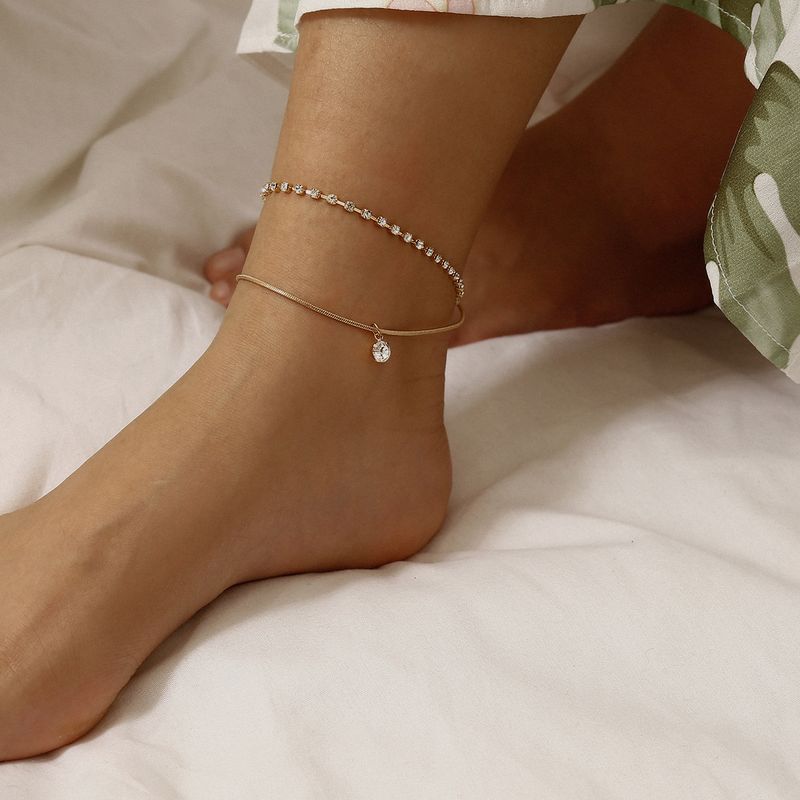 Fashion Jewelry Wholesale Simple Double Claw Chain Diamond Beach Feet Zircon Tassel Pendant Anklet