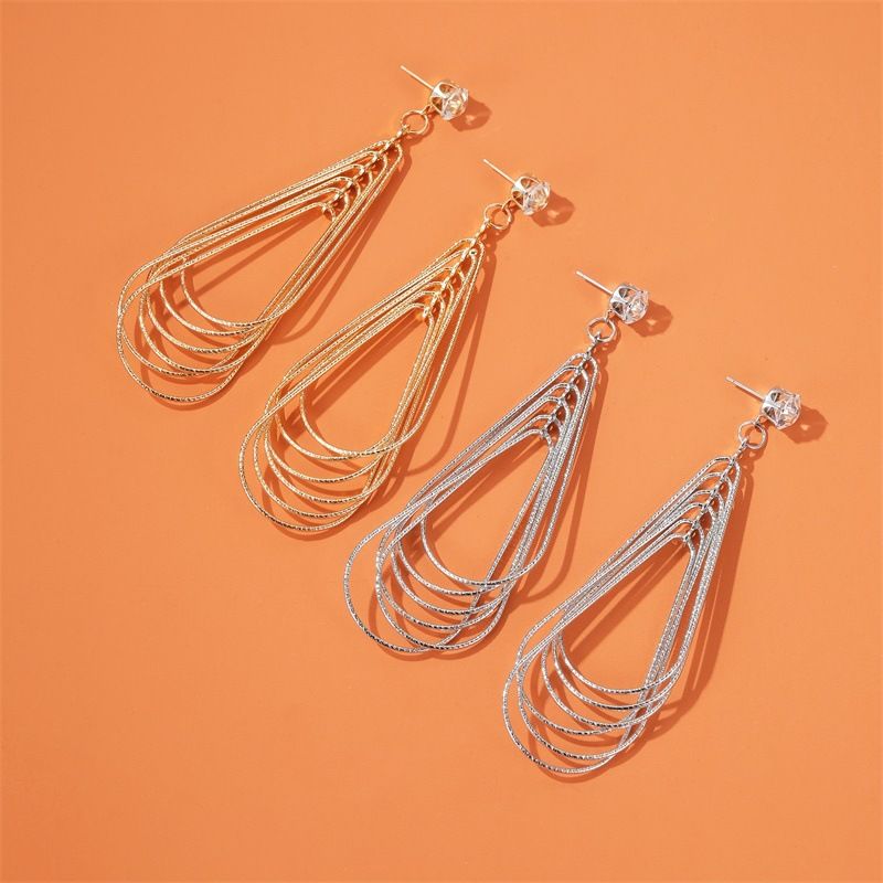 Fashion Multi-layer Water Drop Earrings Retro Exaggerated Geometric Pattern Earrings Simple Long Earrings