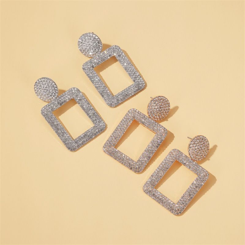 Fashion Exaggerated Earrings Flash Diamond Geometric Square Earrings Retro Diamond Earrings For Women Nihaojewelry Wholesale