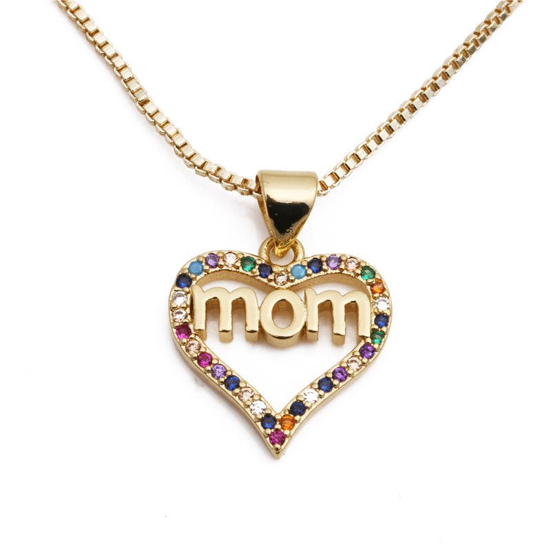 Korean New Micro-set Color Zircon Mom Pendant Necklace Nihaojewelry Wholesale