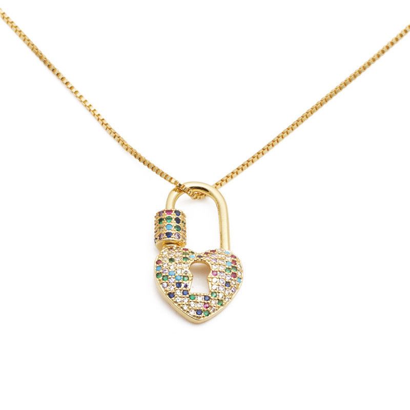 New Micro-inlay Zircon Heart Lock Necklace Nihaojewelry Wholesale