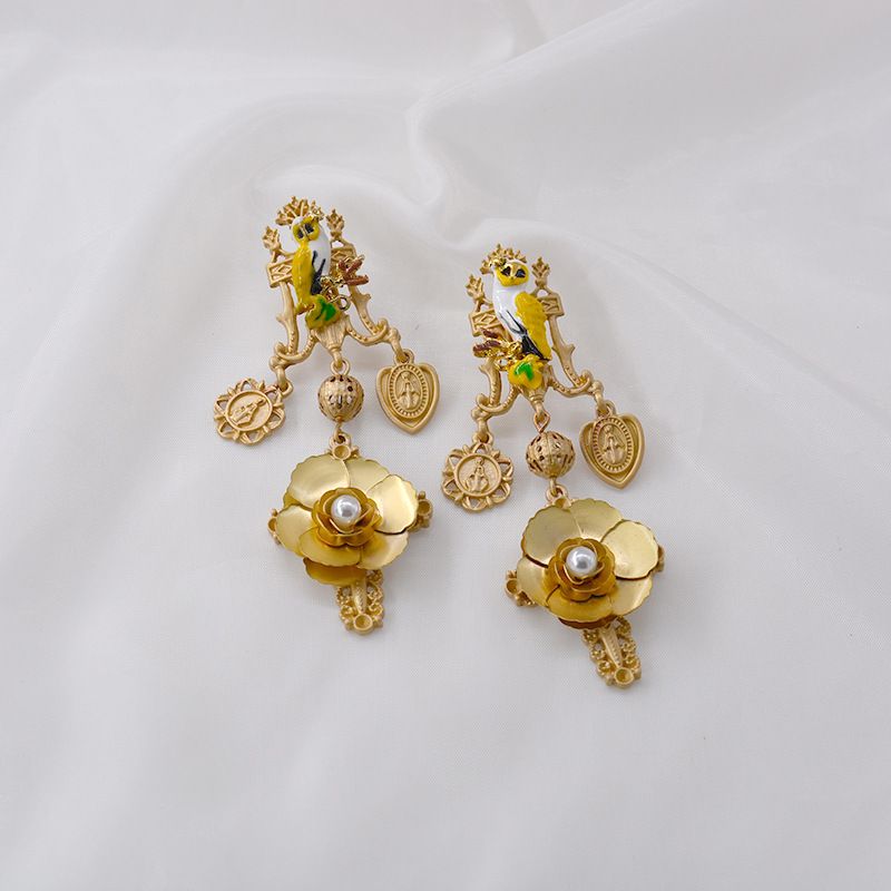 Retro Palace Style Flower Earrings Thin Long Earrings Colorful Bird Earrings Baroque Earrings Nihaojewelry Wholesale