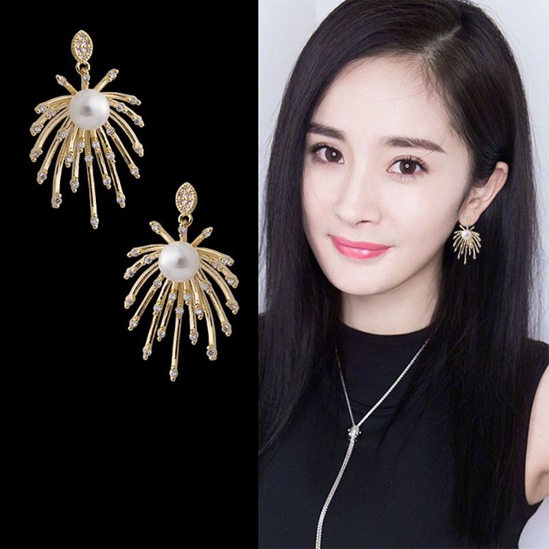 Korean New Fireworks Pearl Exaggerated Earrings Fashion Earrings 925 Zircon Micro-inlaid Silver Needle Earrings Wholesale Nihaojewelry