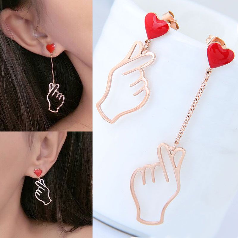 Korean New Titanium Steel Earrings Simple Titanium Steel Gesture Asymmetric Earrings Nihaojewelry Wholesale