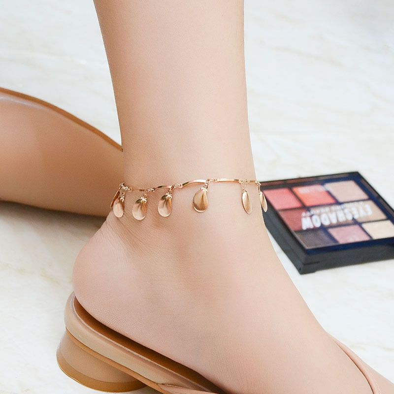 New Tassel Leaf Shell Titanium Steel 18ck Real Gold Electroplating Anklet Anklet Nihaojewelry Wholesale