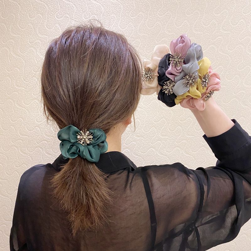 Korean Cute Hair Ring Mesh Gauze Bm French Simple Alloy Diamond High Elasticity Hair Scrunchies Nihaojewelry Wholesale