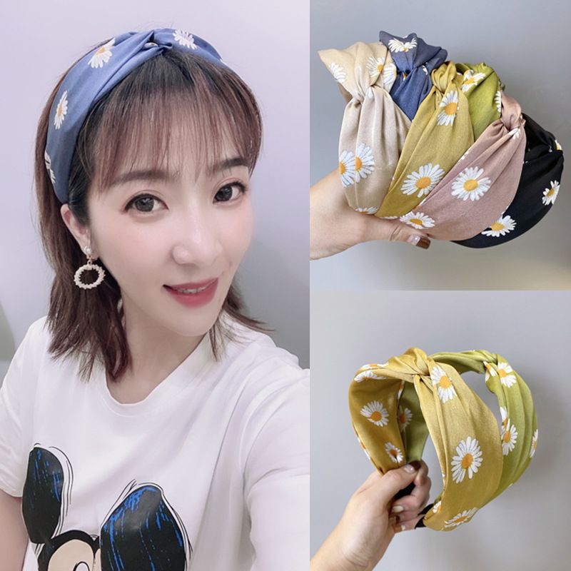Korea Cute Hair Band Small Daisy Flowers Wide-sided Hook Cross Headband Nihaojewelry Wholesale
