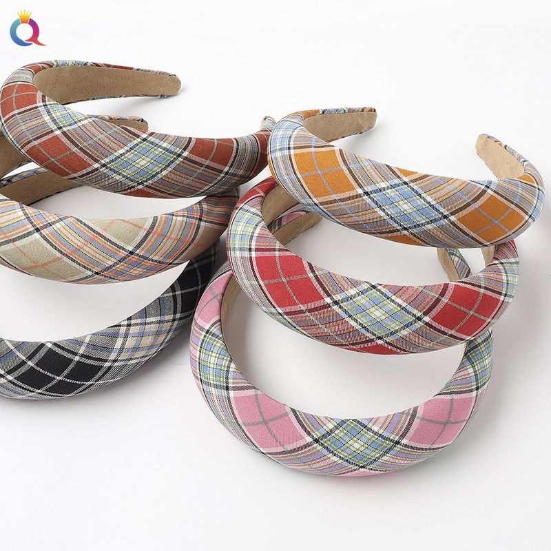 New Fashion Leather Sponge Hair Hoop Cloth Plaid Thick Wrapping Broadband Headband Nihaojewelry Wholesale