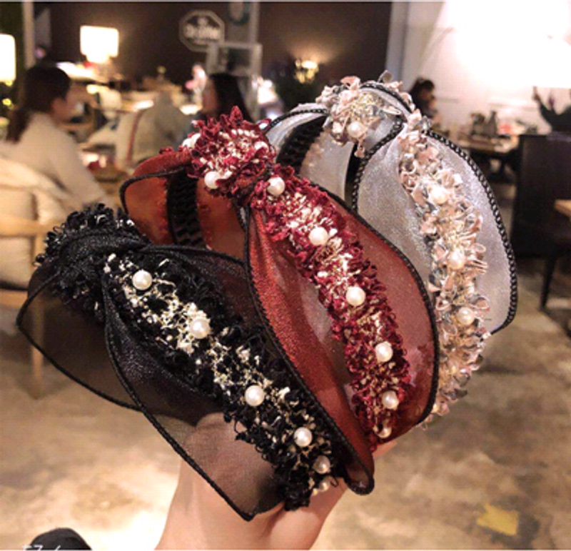 Korea High-end Boutique Lace Headband  Hair Band Nihaojewelry Wholesale Simple Mesh Wide Headband For Women