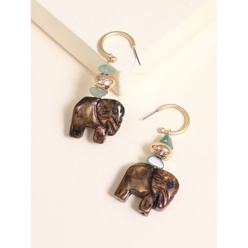 Fashion Elephant-shaped Wooden Alloy Earrings Creative Retro Simple Classic Solid Color Wood Earrings