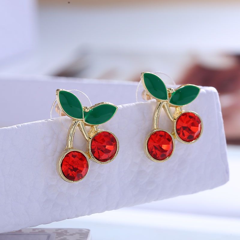 Korean Fruit Earrings Nihaojewelry Wholesale Cute Cherry Diamond Earrings For Women